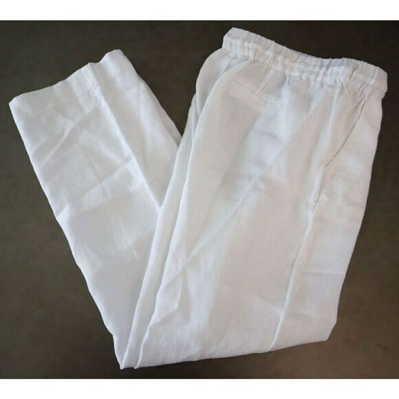 Charter Club Women's Petite Sz L White 100% Linen Drawstring Cropped Pants - Picture 8 of 9